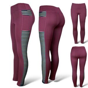 Womens High Waisted Mesh Panel Leggings - Zumba, Yoga, Gym, Workout Burgundy